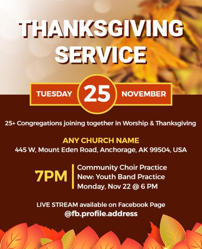 Warm Autumn Thanksgiving Service Community Flyer Template