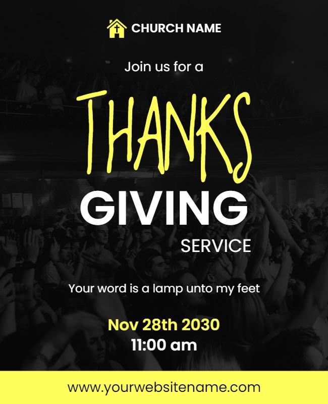 Bold Yellow Thanksgiving Church Service Flyer Template