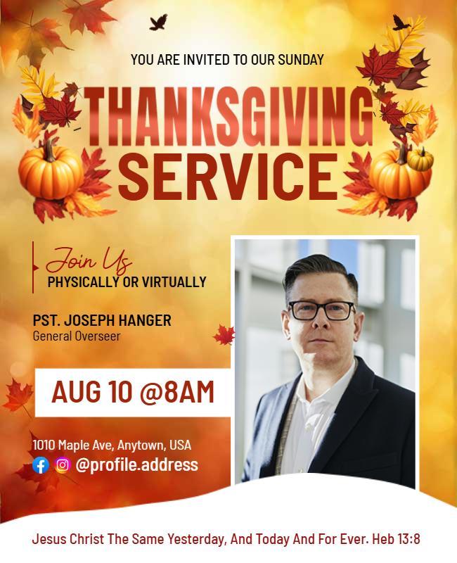 Autumn-Themed Thanksgiving Service Invitation Flyer Template