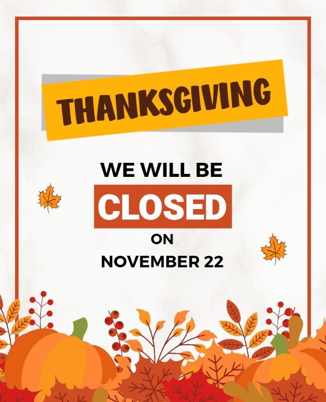 Thanksgiving Closure Announcement Flyer Template