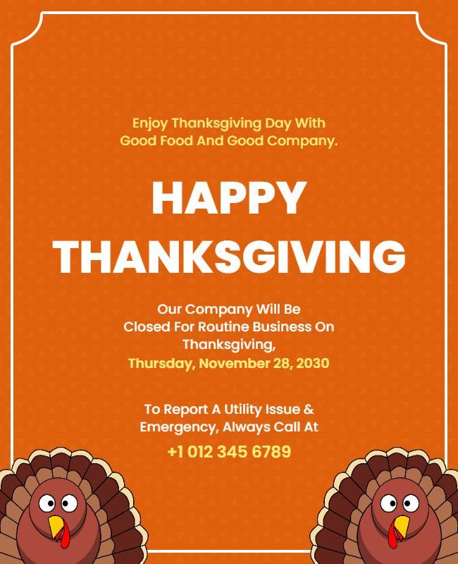 Thanksgiving Day Holiday Closure Announcement Flyer Template