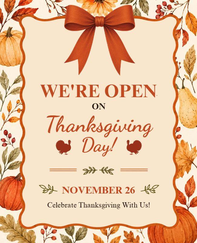 Thanksgiving Day Open Announcement Poster Template