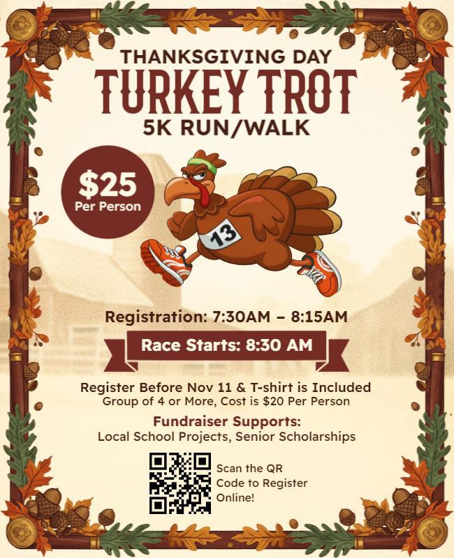 Thanksgiving Day Turkey Trot 5k Run Fundraiser Flyer Template