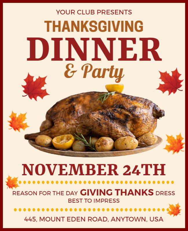 Thanksgiving Dinner and Party Celebration Flyer Template