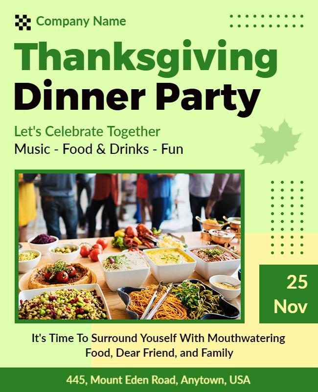 Festive Green Thanksgiving Dinner Party Flyer Template