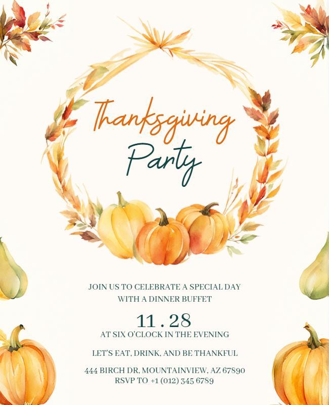 Thanksgiving Dinner Celebration Party Flyer Template