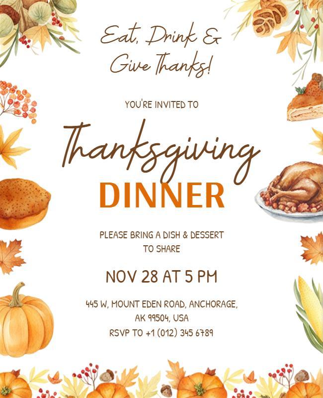 Thanksgiving Dinner Invitation Flyer Template