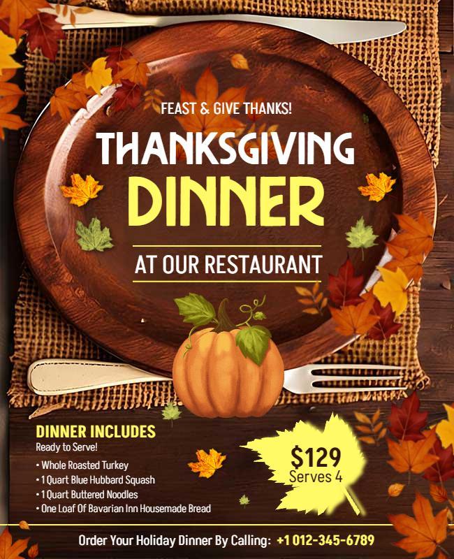 Thanksgiving Dinner Restaurant Promotion Flyer Template