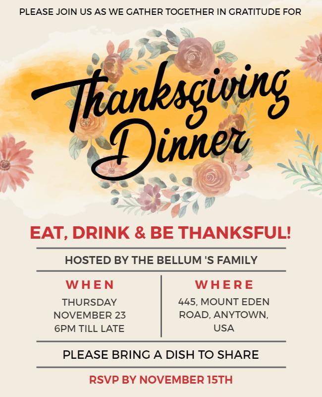 Thanksgiving Family Dinner Invitation Flyer Template