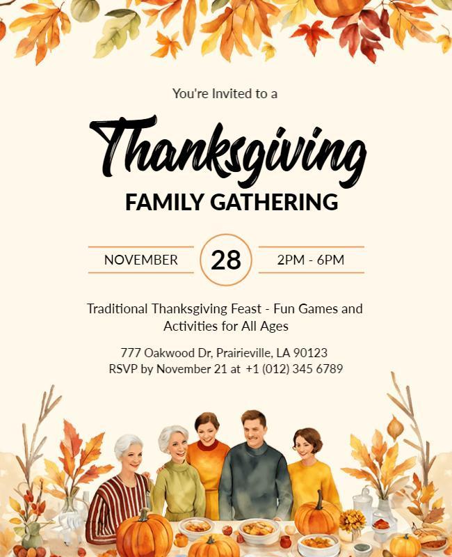 Thanksgiving Family Gathering Invitation Flyer Template