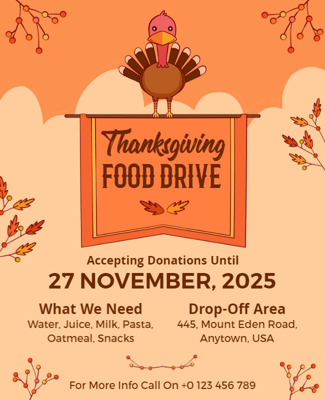 Whimsical Thanksgiving Food Drive Donation Request Flyer Template