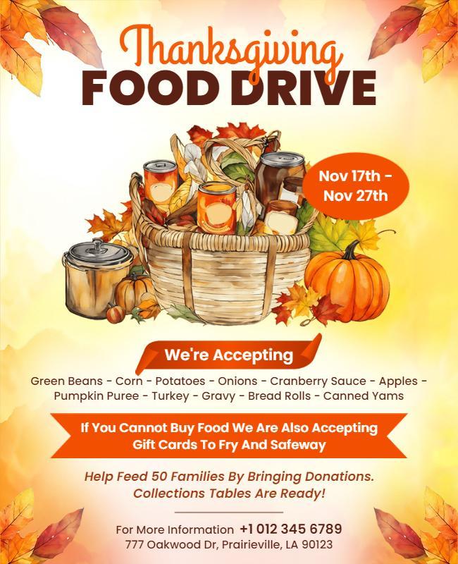 Thanksgiving Food Drive Donation Flyer Template