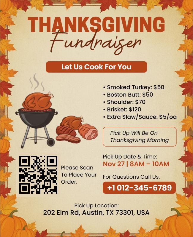 Thanksgiving Fundraiser BBQ Event Flyer Template