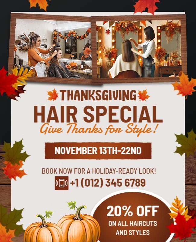 Thanksgiving Hair Salon Promotion Flyer Template