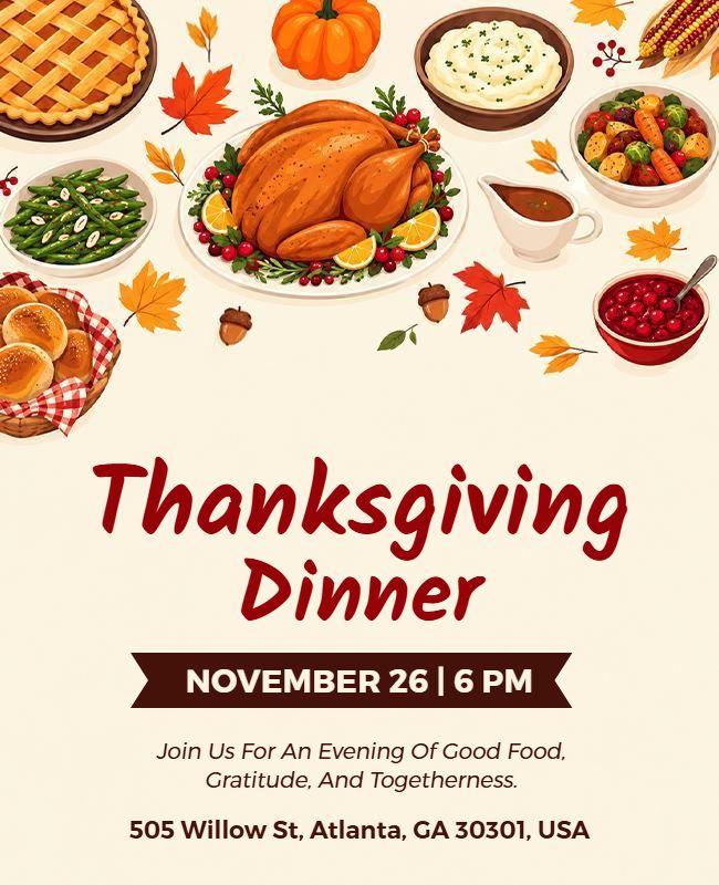 Thanksgiving Holiday Dinner Invitation Poster Template