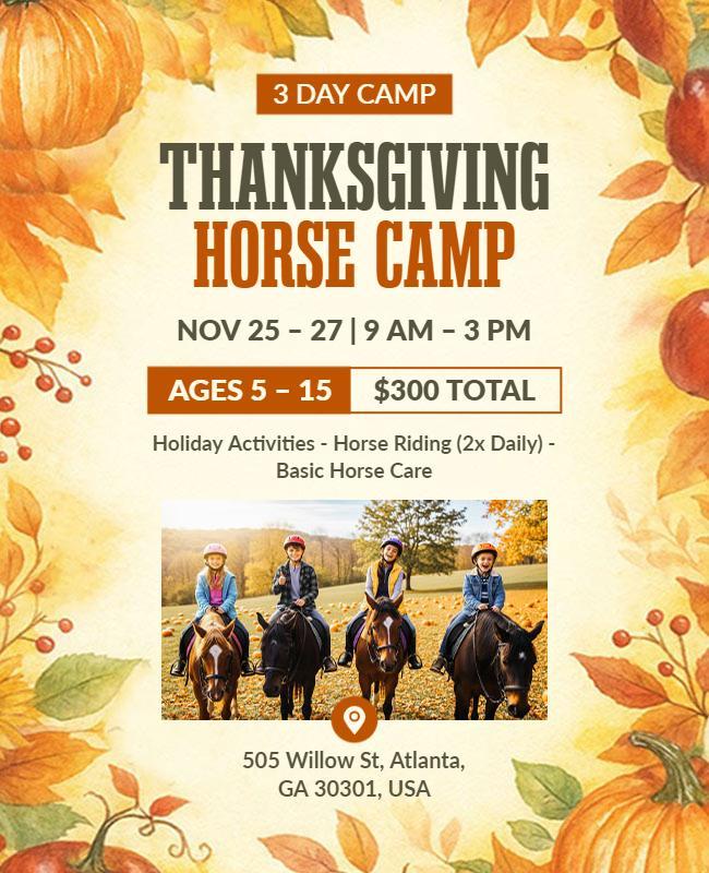 Thanksgiving Holiday Horse Camp Flyer Template