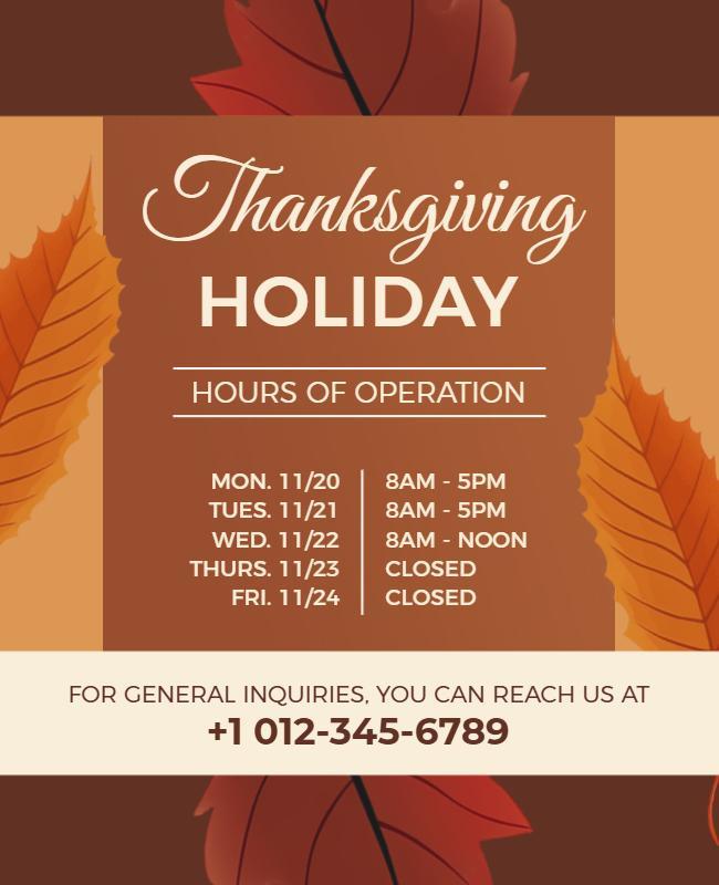 Thanksgiving Holiday Hours of Operation Flyer Template