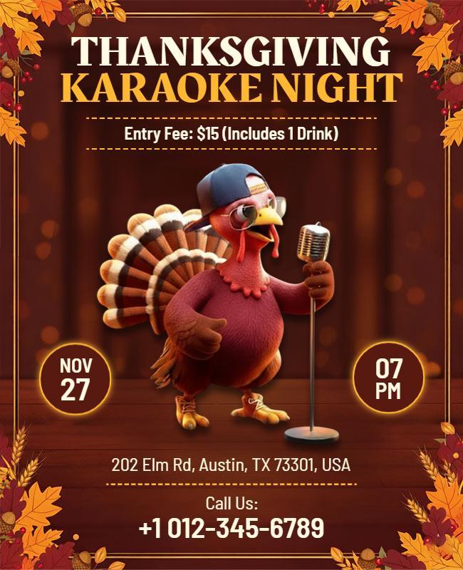 Thanksgiving Karaoke Night Celebration Flyer Template