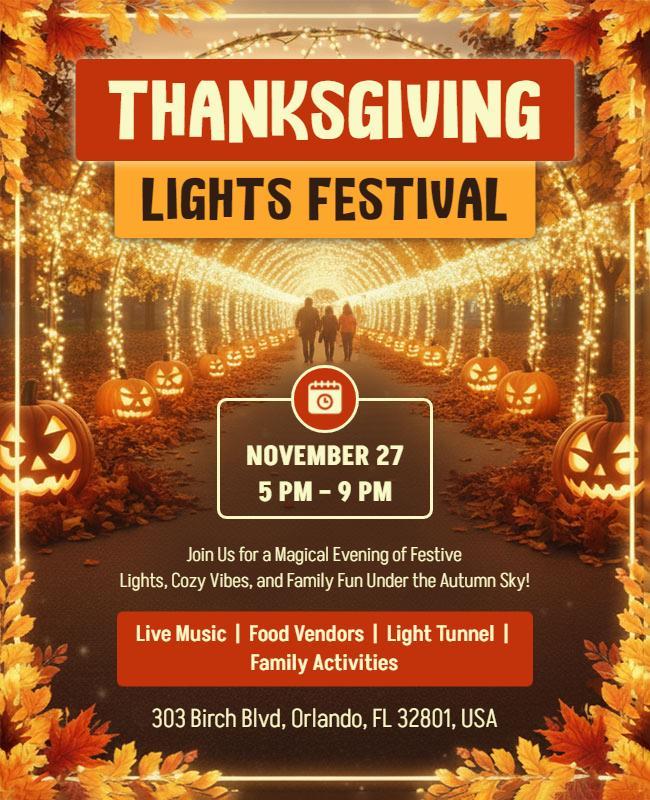 Thanksgiving Lights Festival Celebration Flyer Template