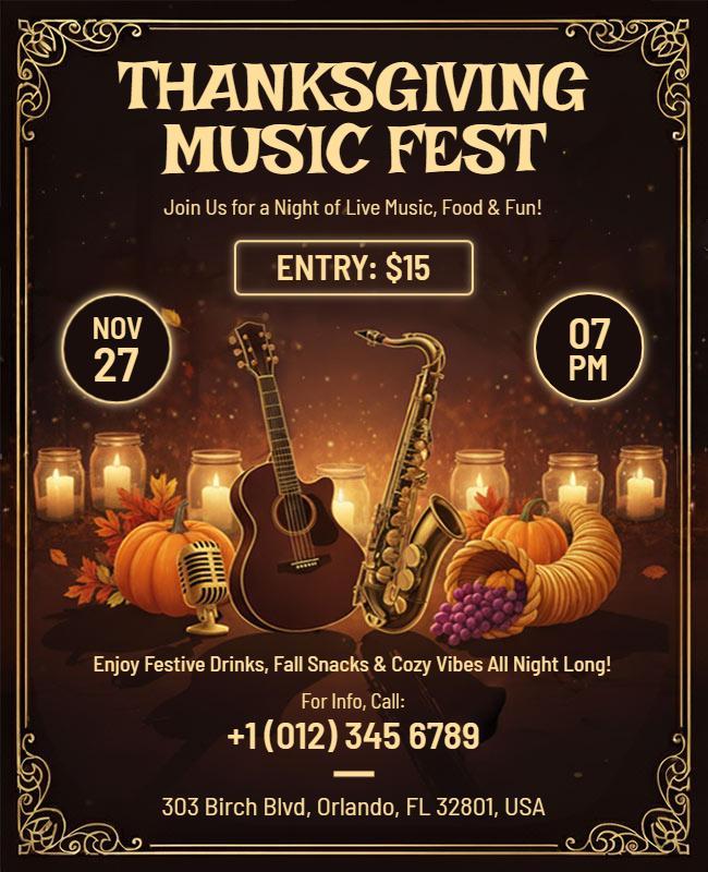 Thanksgiving Live Music Festival Flyer Template