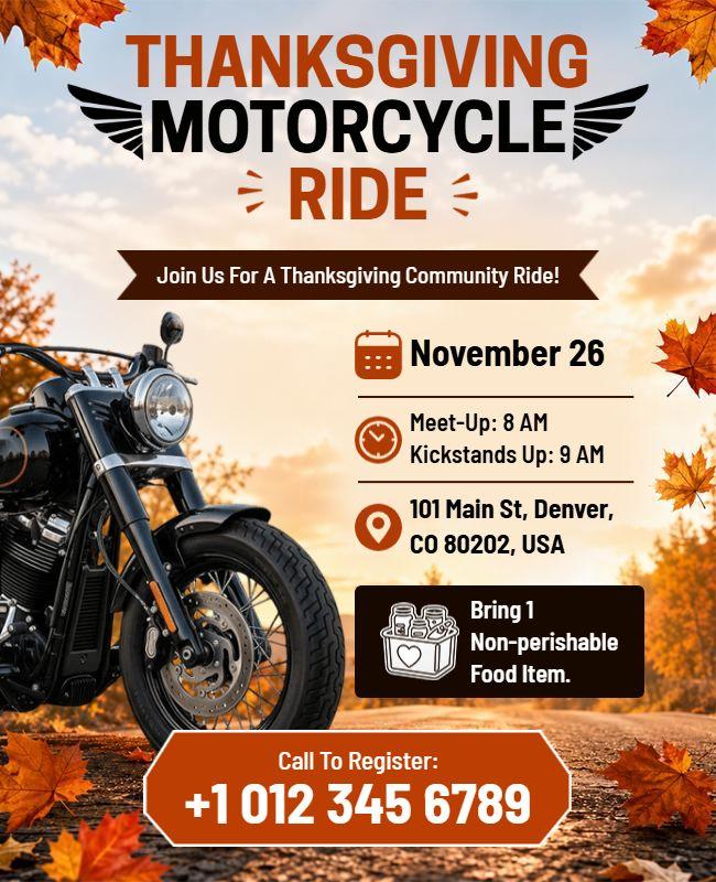 Thanksgiving Motorcycle Ride Flyer Template