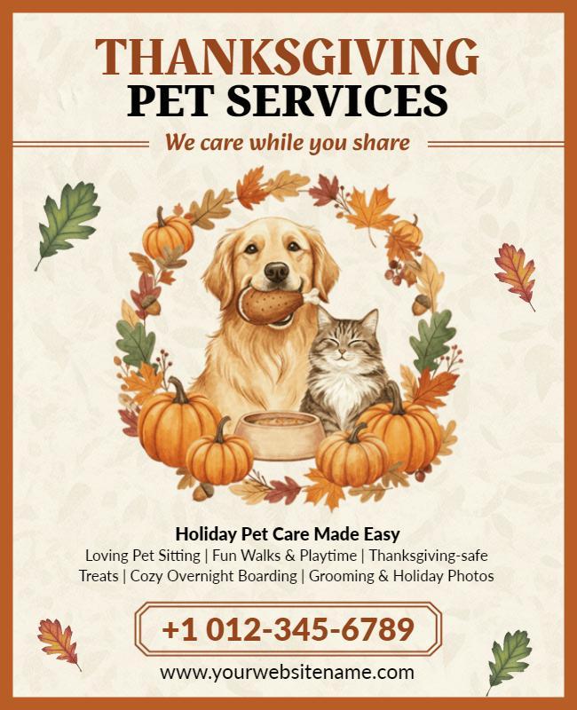 Thanksgiving Pet Care Services Flyer Template
