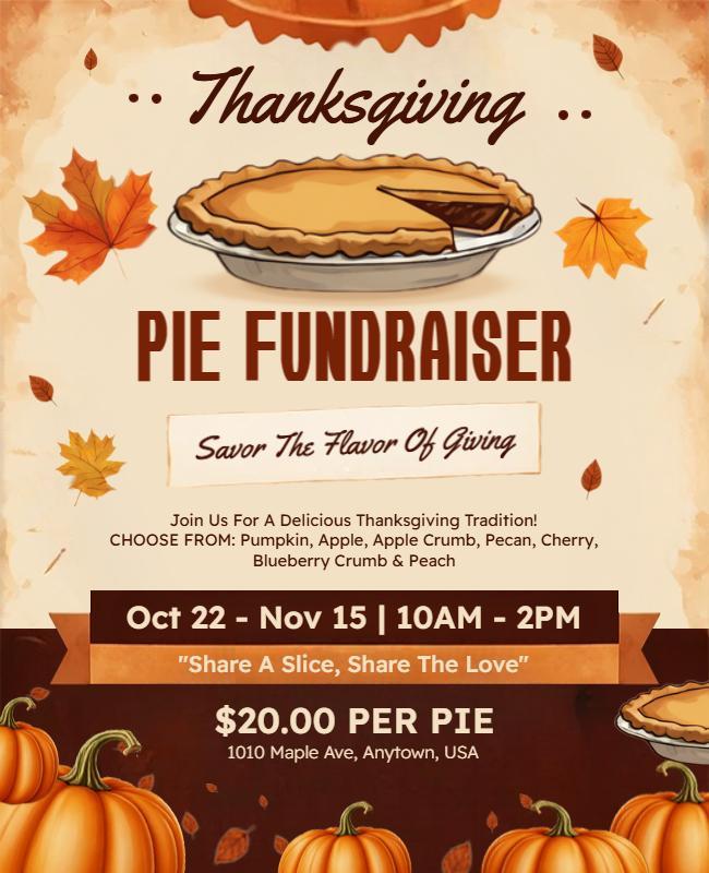 Harvest Themed Thanksgiving Pie Fundraiser Flyer Template