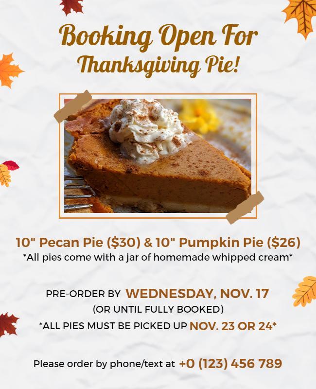 Thanksgiving Pie Pre Order Flyer Template