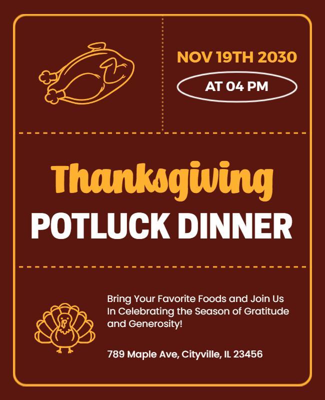 Thanksgiving Potluck Dinner Celebration Flyer Template