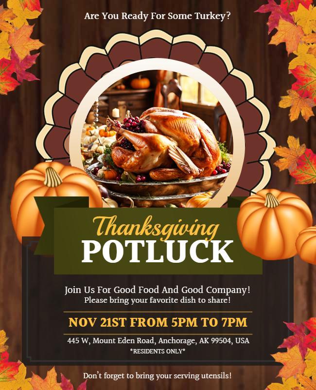 Thanksgiving Potluck Dinner Invitation Flyer Template