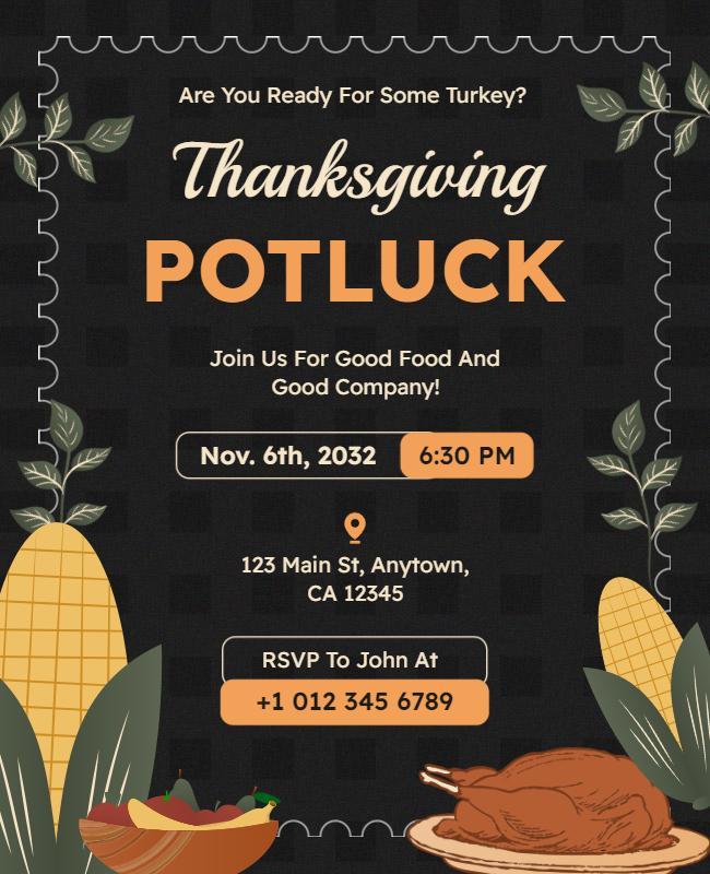 Thanksgiving Potluck Invitation Flyer Template