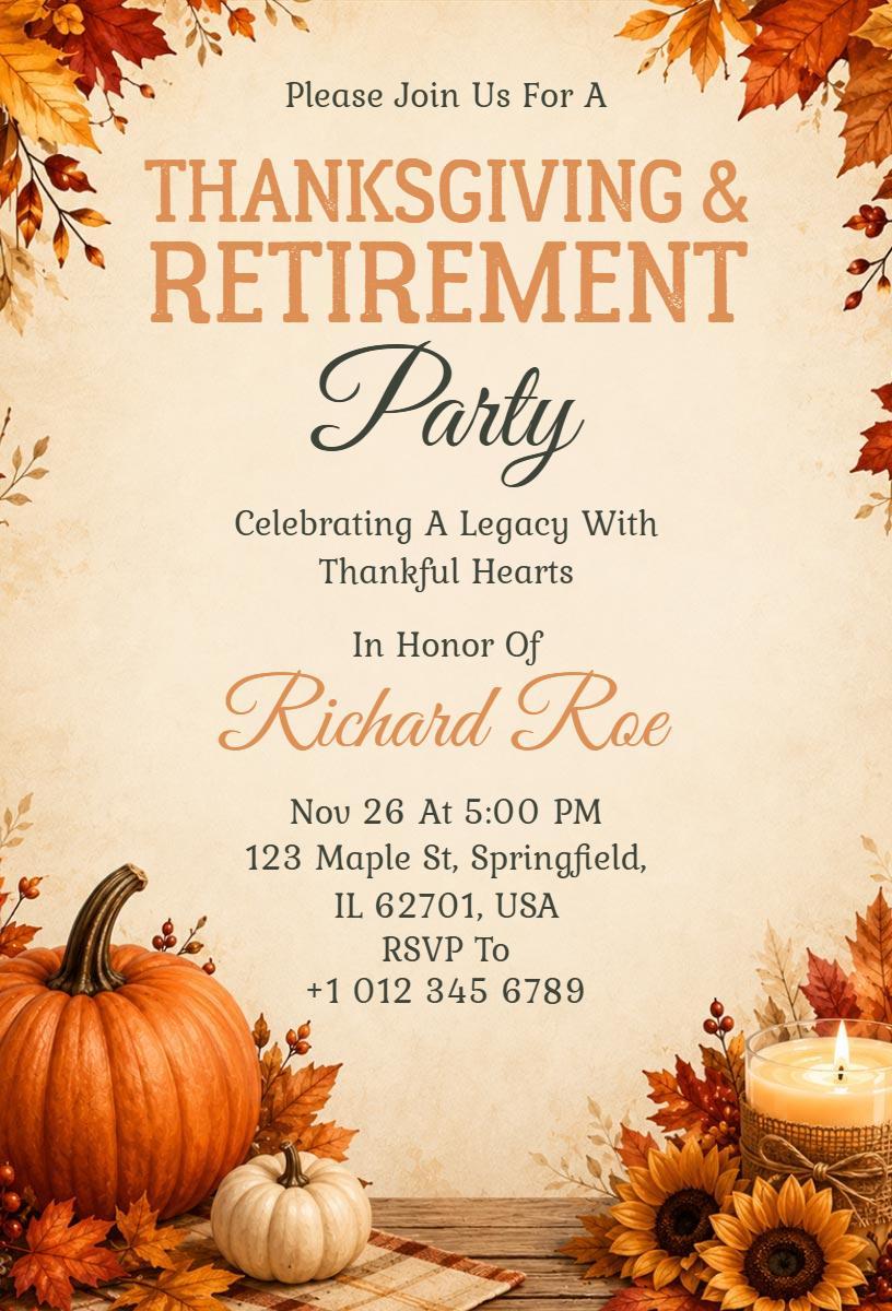 Thanksgiving Retirement Celebration Gathering Invitation Template
