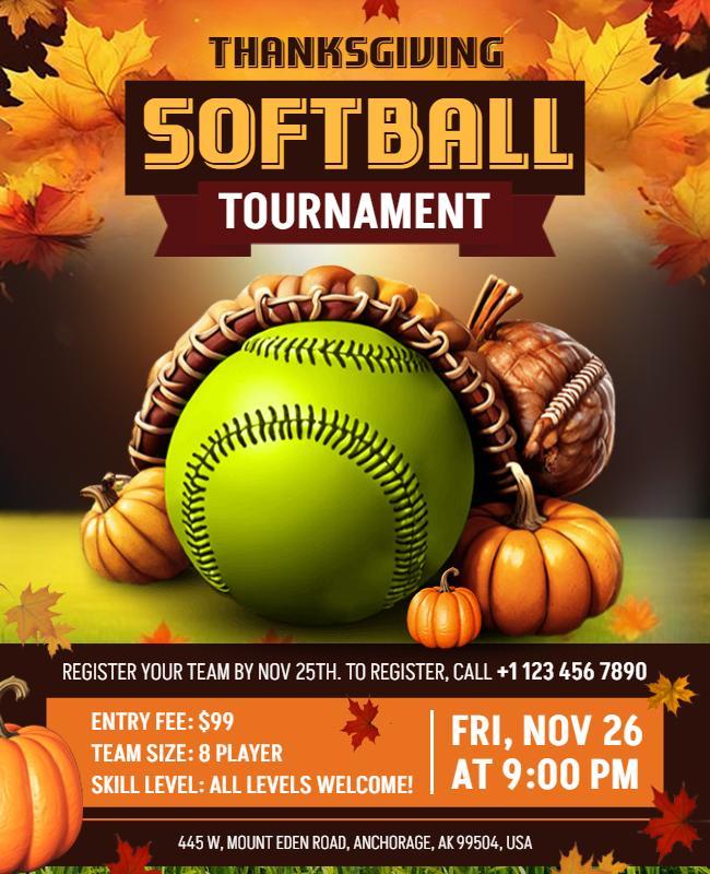 Thanksgiving Softball Tournament Event Flyer Template