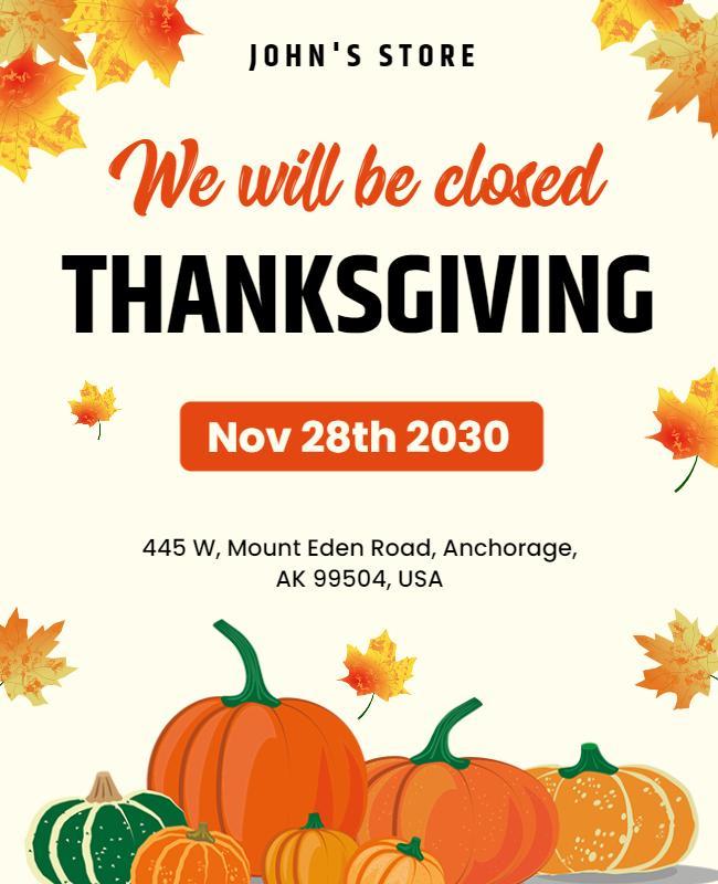 Thanksgiving Store Closure Announcement Flyer Template