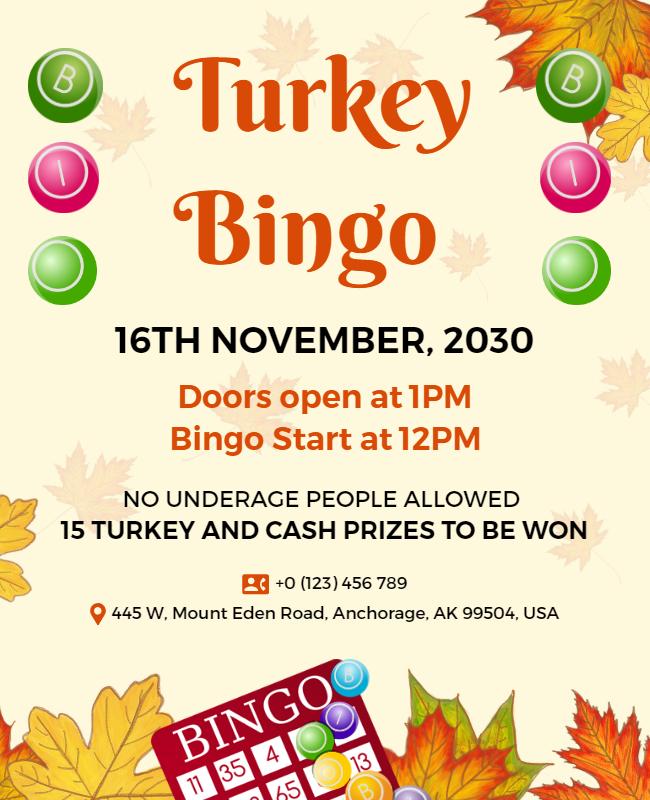 Thanksgiving Turkey Bingo Event Flyer Template