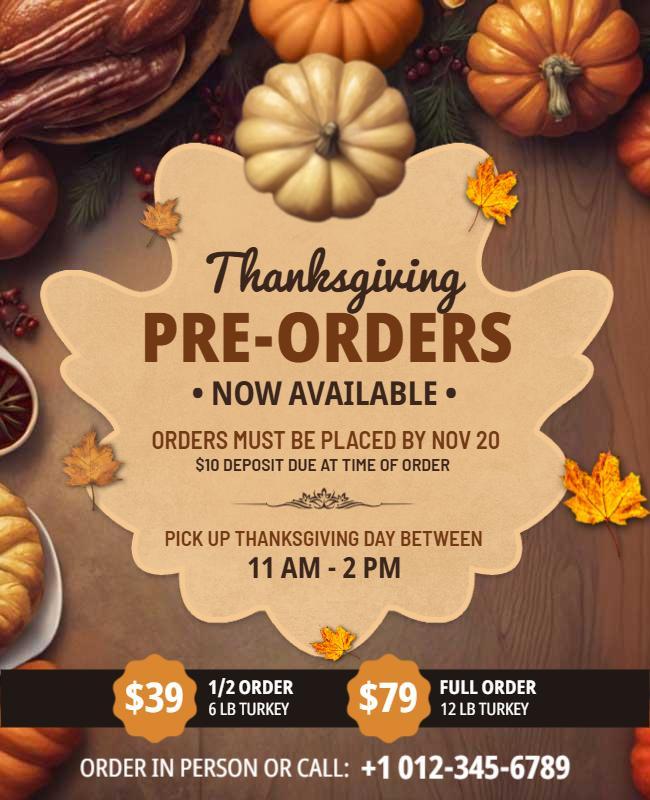 Thanksgiving Turkey Pre-Order Promotion Flyer Template