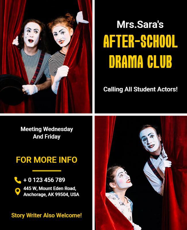 Theatrical Red Drama Club Invitation Poster Template