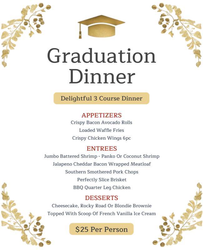 Three Course Graduation Dinner Celebration Menu Flyer Template