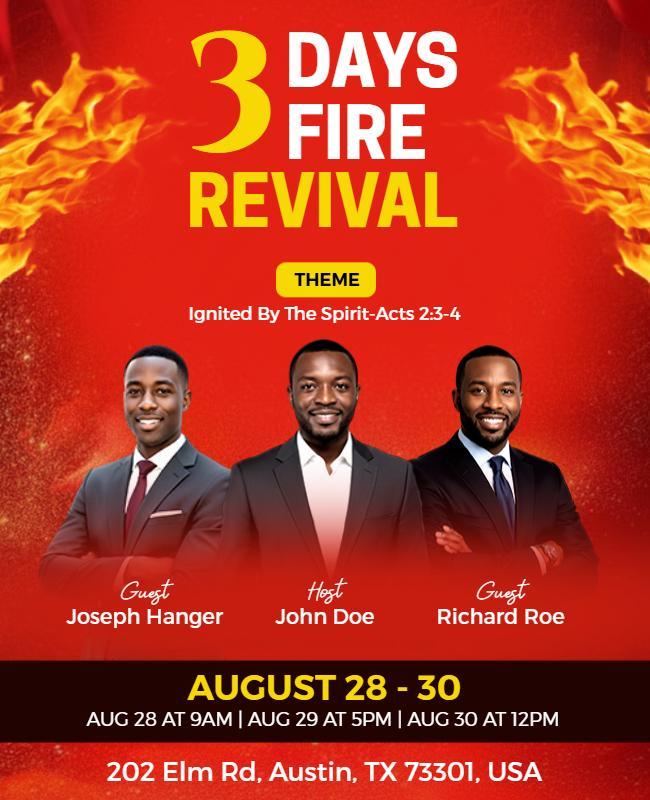 Three Day Religious Fire Revival Event Flyer Template