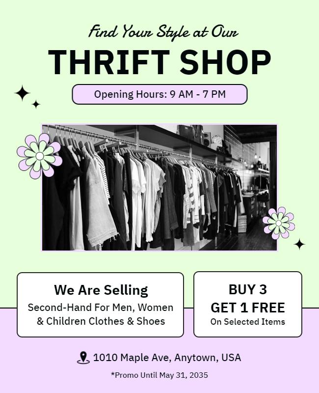 Thrift Shop Clothing Promotion Flyer Template