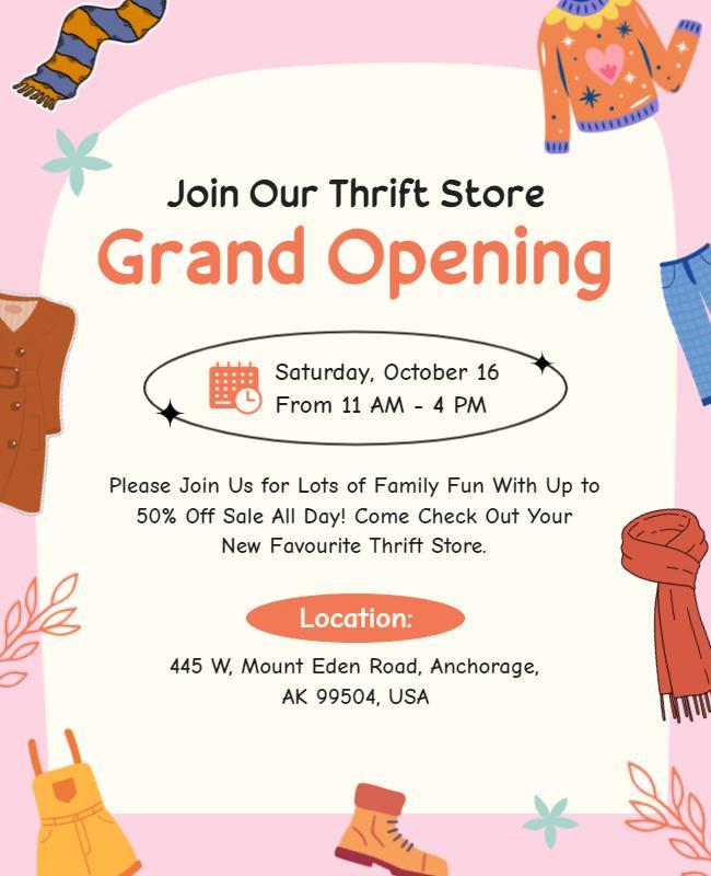 Thrift Store Grand Opening Event Flyer Template