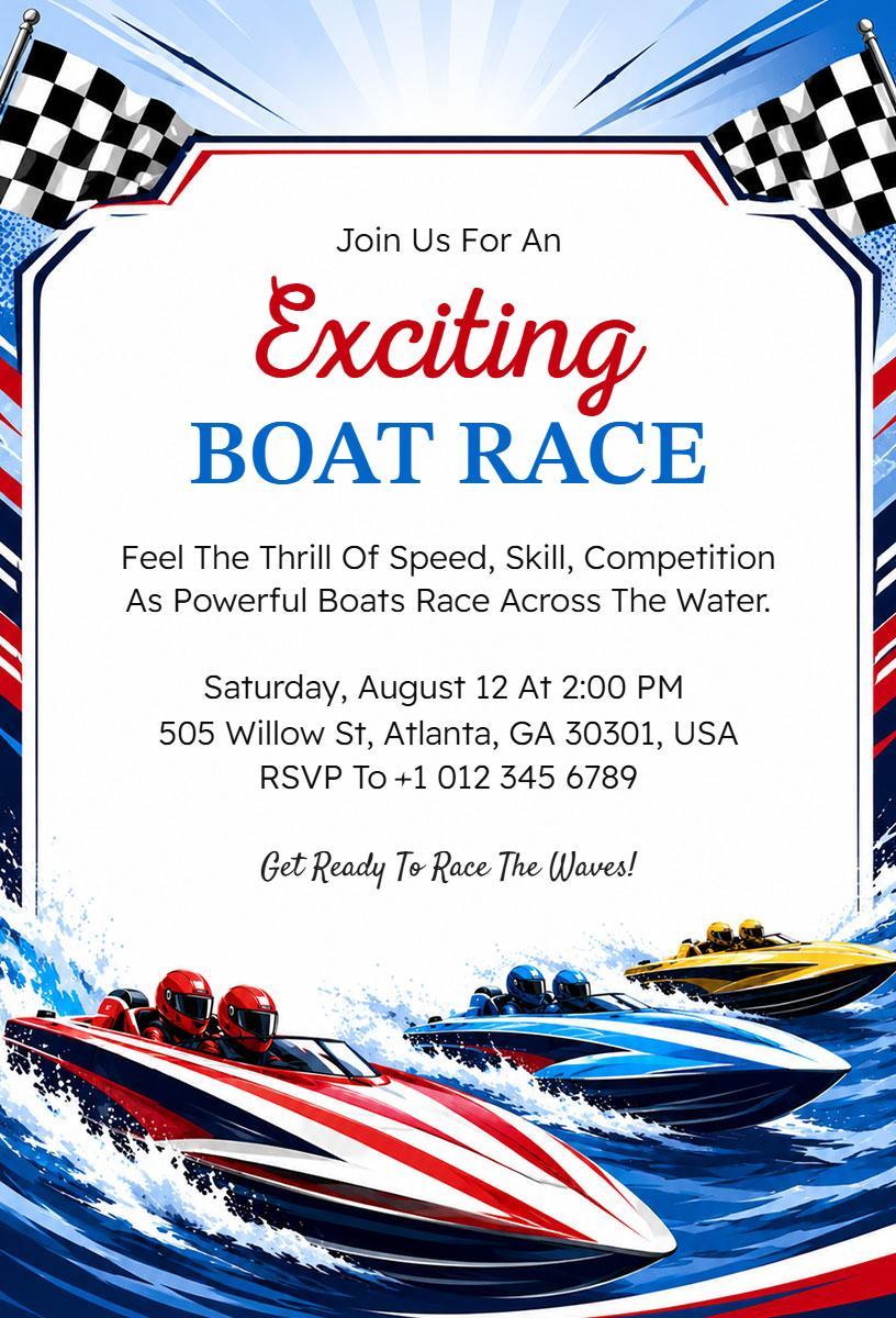 Thrilling Boat Race Water Sports Competition Invitation Template