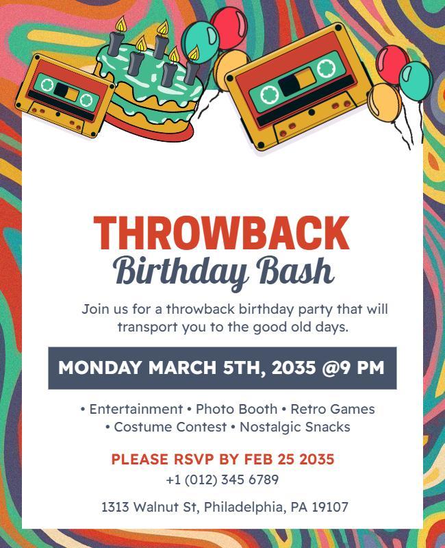 Throwback Birthday Bash Celebration Flyer Template