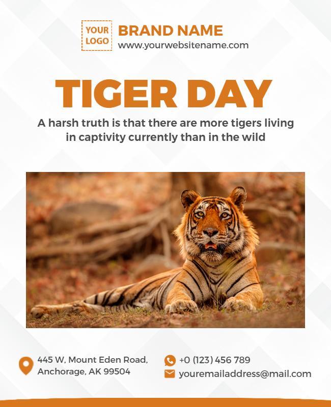 Vibrant Orange Wildlife Awareness Tiger Day Flyer Template