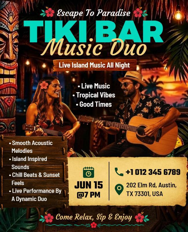 Tiki Bar Duo Music Performance Event Poster Template