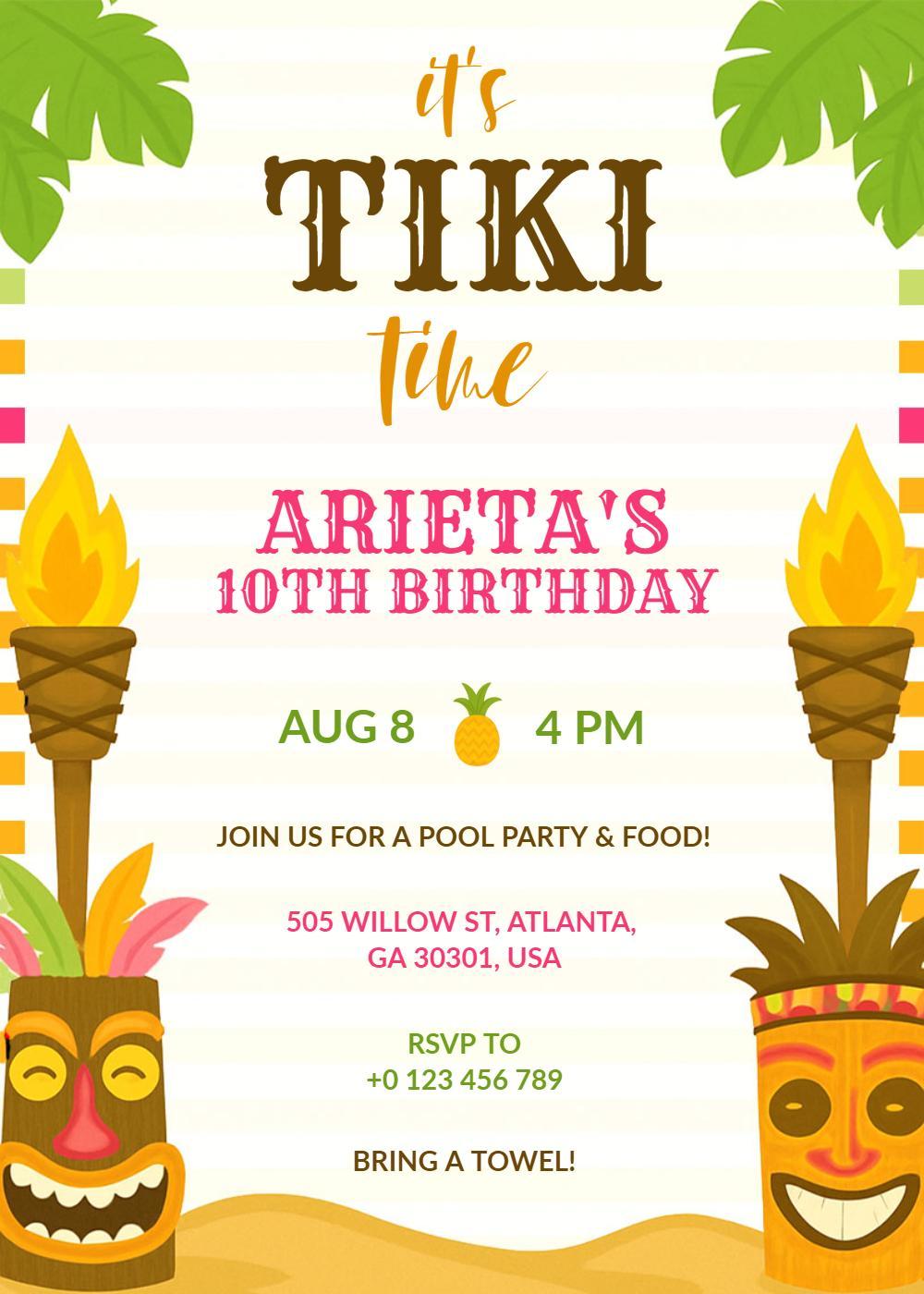 Tiki Tropical Luau Birthday Celebration Invitation Template