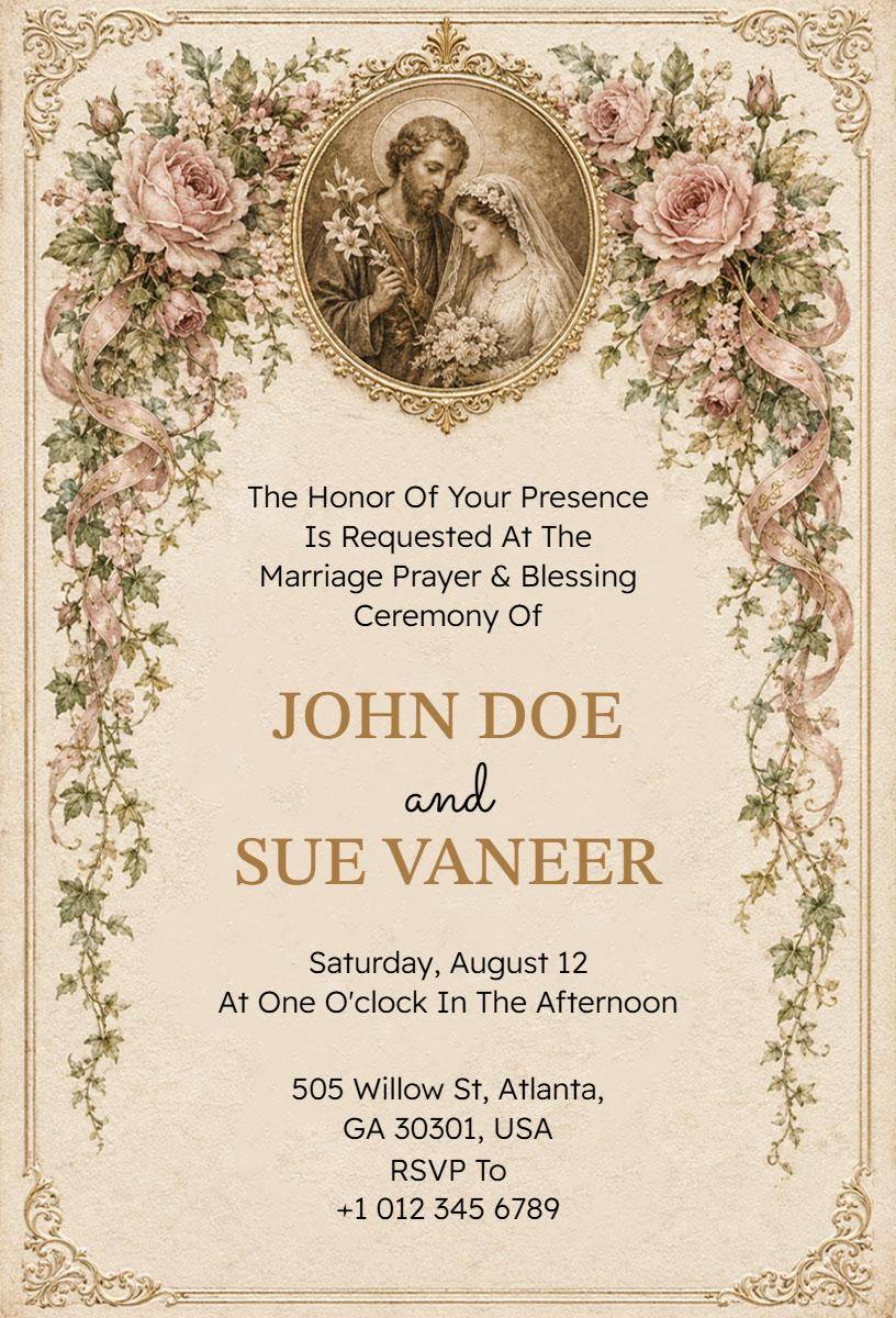 Timeless Vintage Floral Wedding Ceremony Invitation Template