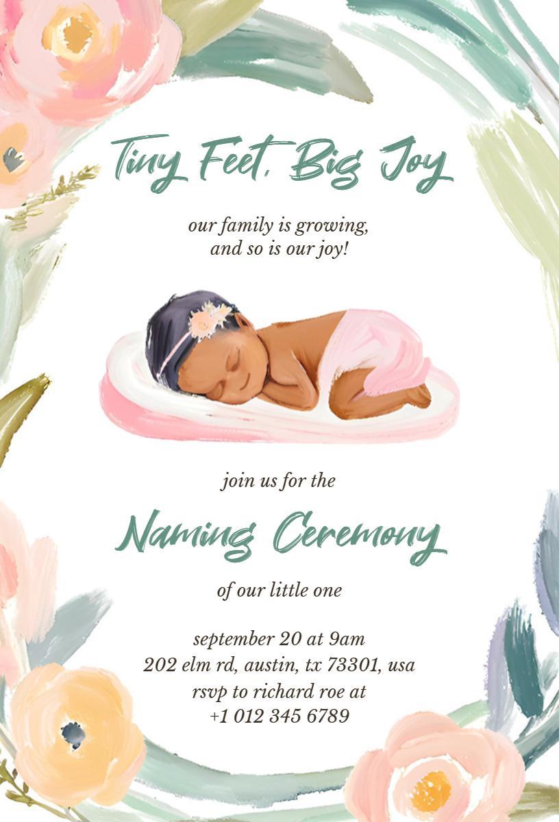 Tiny Feet Big Joy Elegant Naming Ceremony Invitation Template