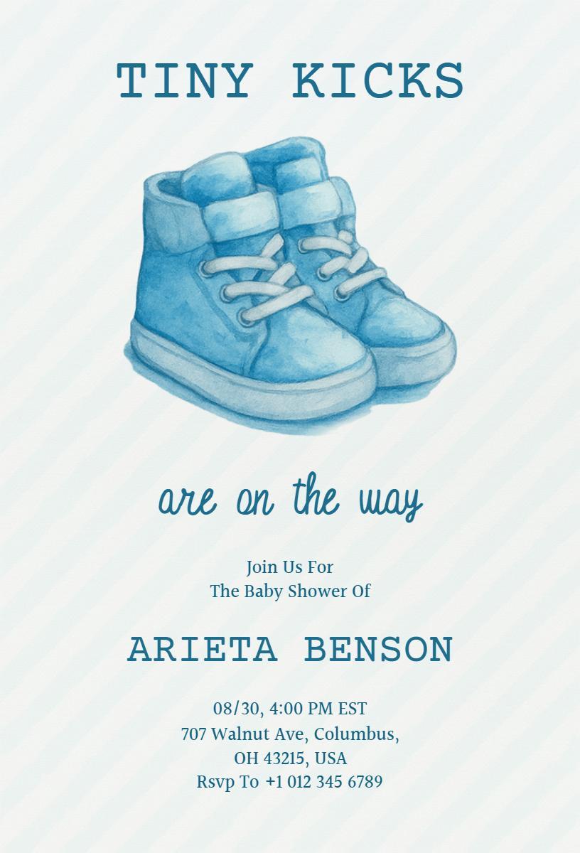 Tiny Kicks Blue Baby Shower Celebration Invitation Template