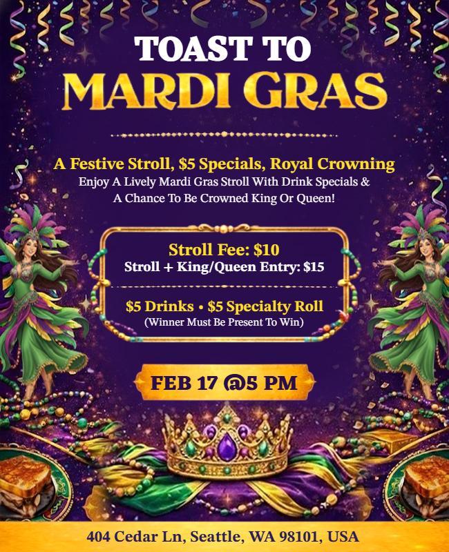 Toast to Mardi Gras Festive Stroll Flyer Template